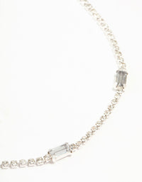 Silver Cupchain Baguette Cut Diamante Station Necklace - link has visual effect only