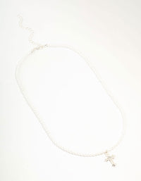 Pearl Silver Cross Pendant Necklace - link has visual effect only