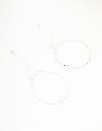 Silver Chain Link & Pearl Bracelets 2-Pack - link has visual effect only