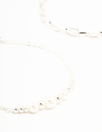 Silver Chain Link & Pearl Bracelets 2-Pack - link has visual effect only