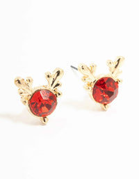 Red Diamante Reindeer Gold Stud Earrings - link has visual effect only