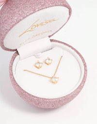 Gold Cubic Zirconia Necklace & Stud Earrings Set - link has visual effect only