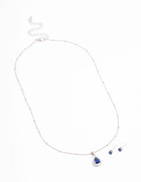 Blue Cubic Zirconia Rhodium Necklace & Stud Earrings Set - link has visual effect only