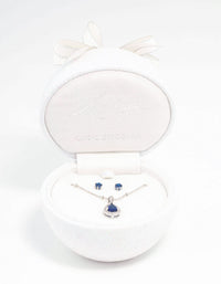 Blue Cubic Zirconia Rhodium Necklace & Stud Earrings Set - link has visual effect only