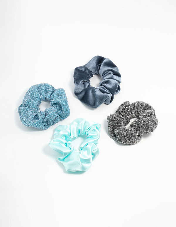 Light & Dark Blue Scrunchies 4-Pack