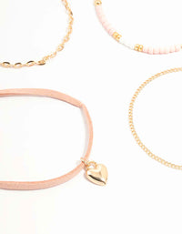 Gold & Pink Heart Beaded Bracelets 4-Pack - link has visual effect only