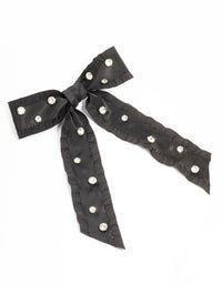 Black Diamante Frill Ribbon Bow Clip - link has visual effect only