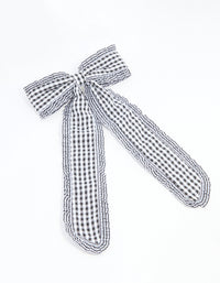 Black Gingham Fabric Frilled Bow Clip - link has visual effect only