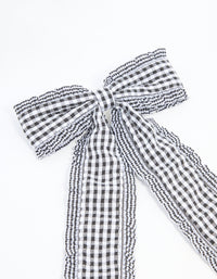 Black Gingham Fabric Frilled Bow Clip - link has visual effect only