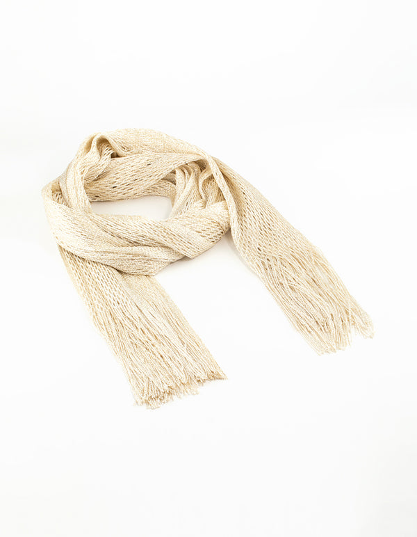 Cream Draped Fabric Long Scarf