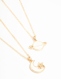 Gold Moon & Planet Necklaces 2-Pack - link has visual effect only