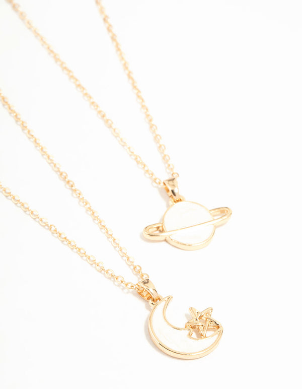 Gold Moon & Planet Necklaces 2-Pack