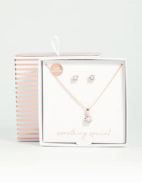 Rose Gold Solitaire Cubic Zirconia Necklace & Stud Earring Set - link has visual effect only