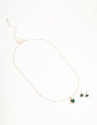 Green Diamante Heart Necklace & Stud Earrings Set - link has visual effect only