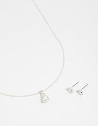 Silver Pear Diamante Necklace & Stud Earrings Set - link has visual effect only