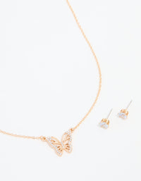 Gold Cubic Zirconia Butterfly Necklaces & Stud Earrings Pack - link has visual effect only