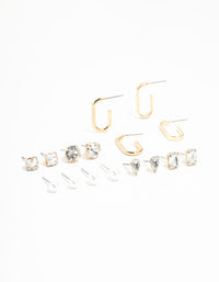 Gold Hoop & Diamante Stud Earrings 8-Pack - link has visual effect only