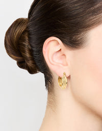 Gold Plated Wide Step Textured Hoop Earrings - link has visual effect only