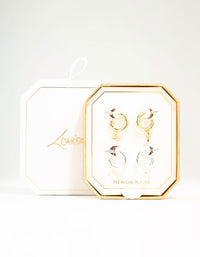 Gift Gold & Silver Plated Classic T Bar Hoop Earrings 2-Pack - link has visual effect only