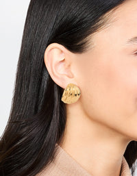 Waterproof Gold Plated Stainless Steel Round Textured Stud Earrings - link has visual effect only