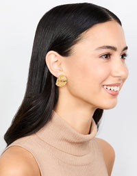 Waterproof Gold Plated Stainless Steel Round Textured Stud Earrings - link has visual effect only