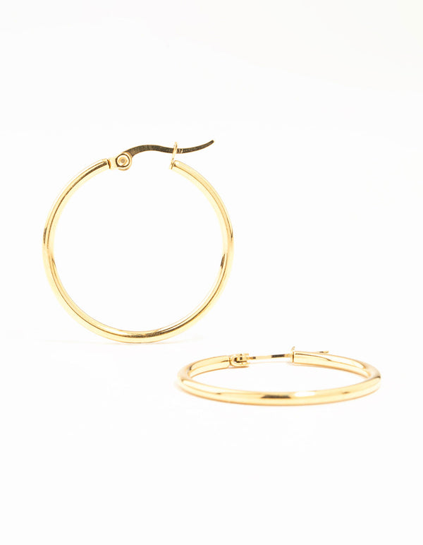 Waterproof Gold Plated Stainless Steel Fine Hoop Earrings