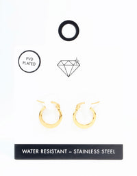 Waterproof Gold Plated Stainless Steel Small Flat Edge Hoop Earrings - link has visual effect only