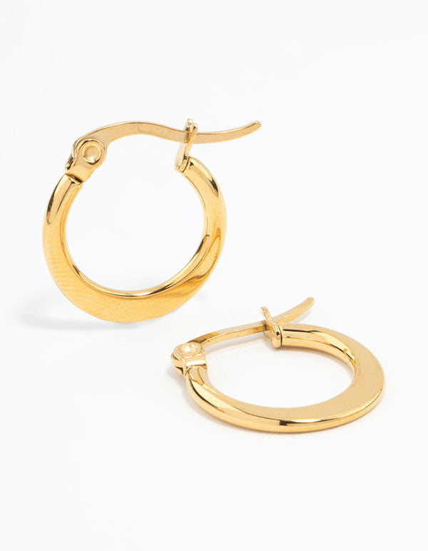 Waterproof Gold Plated Stainless Steel Small Flat Edge Hoop Earrings