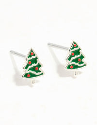 Green Enamel Sterling Silver Christmas Tree Stud Earrings - link has visual effect only