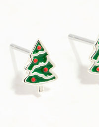 Green Enamel Sterling Silver Christmas Tree Stud Earrings - link has visual effect only