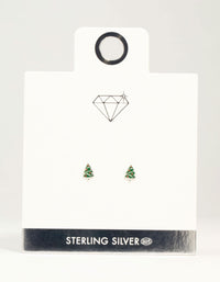 Green Enamel Sterling Silver Christmas Tree Stud Earrings - link has visual effect only