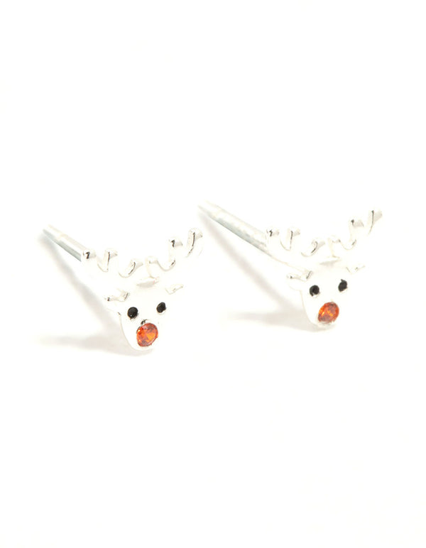 Sterling Silver Reindeer Stud Earrings