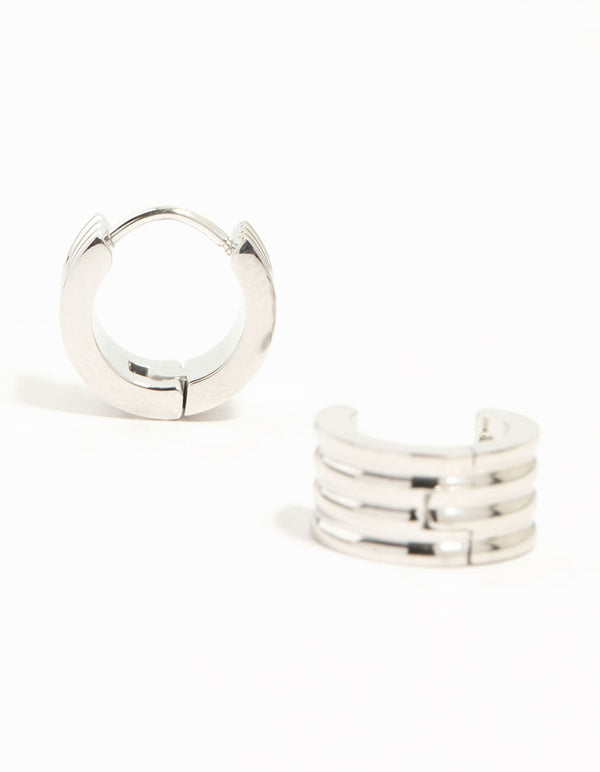 Waterproof Stainless Steel Ribbed Huggie Earrings