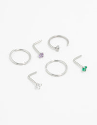 Surgical Steel Pastel Cubic Zirconia Nose Stud & Ring 6-Pack - link has visual effect only