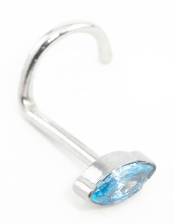 Surgical Steel Blue Marquise Cubic Zirconia Threadless Nose Stud