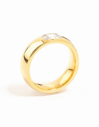 Waterproof Gold Plated Stainless Steel Wide Band Cubic Zirconia Ring - link has visual effect only