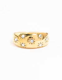 Waterproof Gold Plated Stainless Steel Diamante Scatter Band Ring - link has visual effect only