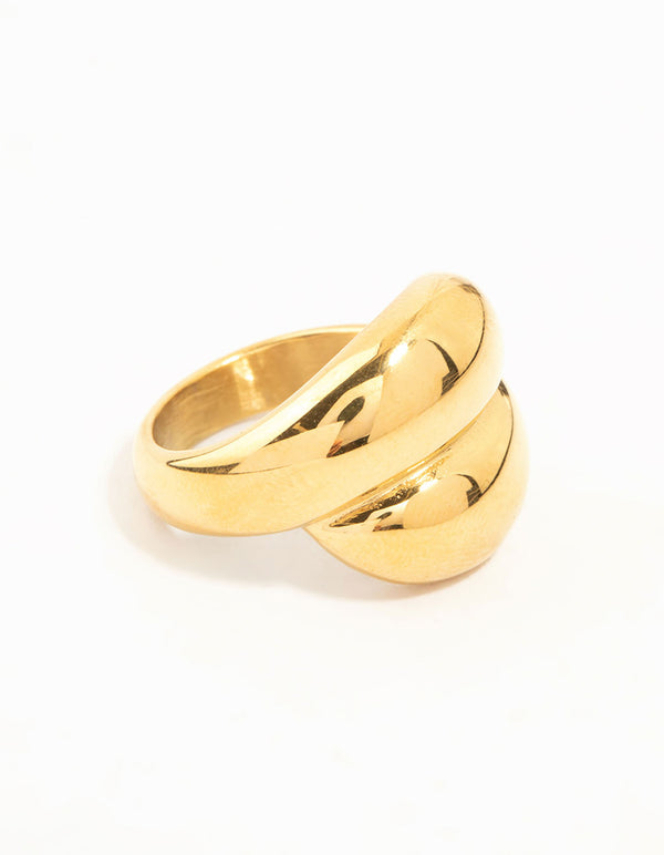 Waterproof Gold Plated Stainless Steel Puffy Stacked Ring