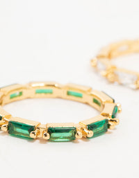 Gold Plated Green & Silver Baguette Stacking Rings 2-Pack - link has visual effect only