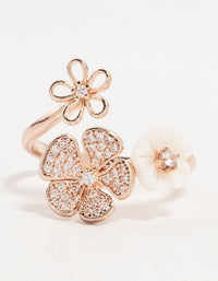 Rose Gold Floral Trio Cubic Zirconia Wrapped Ring - link has visual effect only