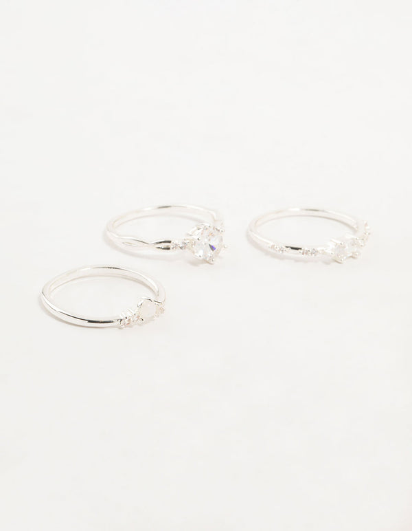 Silver Plated Cubic Zirconia Stacking Rings 3-Pack