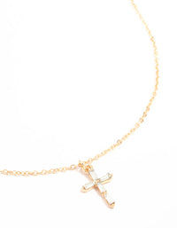 Gold Baguette Cut Diamante Cross Necklace - link has visual effect only