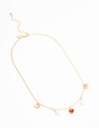 Gold Heart, Butterfly, Cross & Pearl Charm Necklace - link has visual effect only