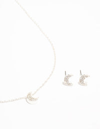 Silver Diamante Moon Necklace & Earrings Set - link has visual effect only