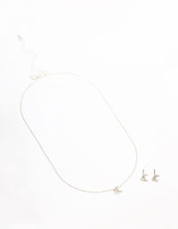 Silver Diamante Moon Necklace & Earrings Set - link has visual effect only