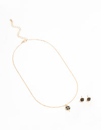 Gold Mini Black Clover Necklace & Earrings Set - link has visual effect only