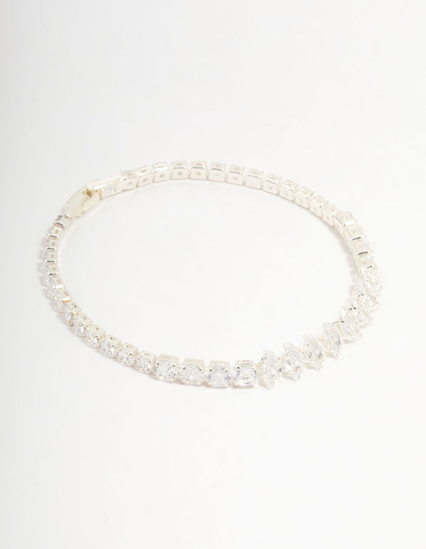 Silver Cubic Zirconia Crescent Tennis Bracelet