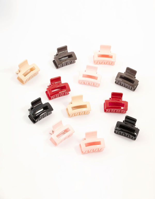 Multicoloured Open Mini Rectangle Claw Clips 12-Pack