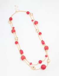 Pink Straw Beads Gold Necklace - link has visual effect only