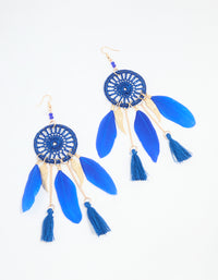 Blue Feather Dreamcatcher Drop Earrings - link has visual effect only